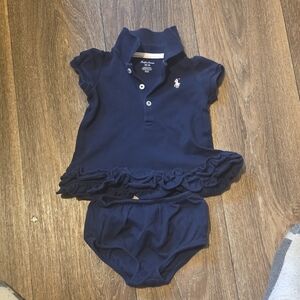 Ralph Lauren Navy Polo Ruffle Baby Dress & Bloomers